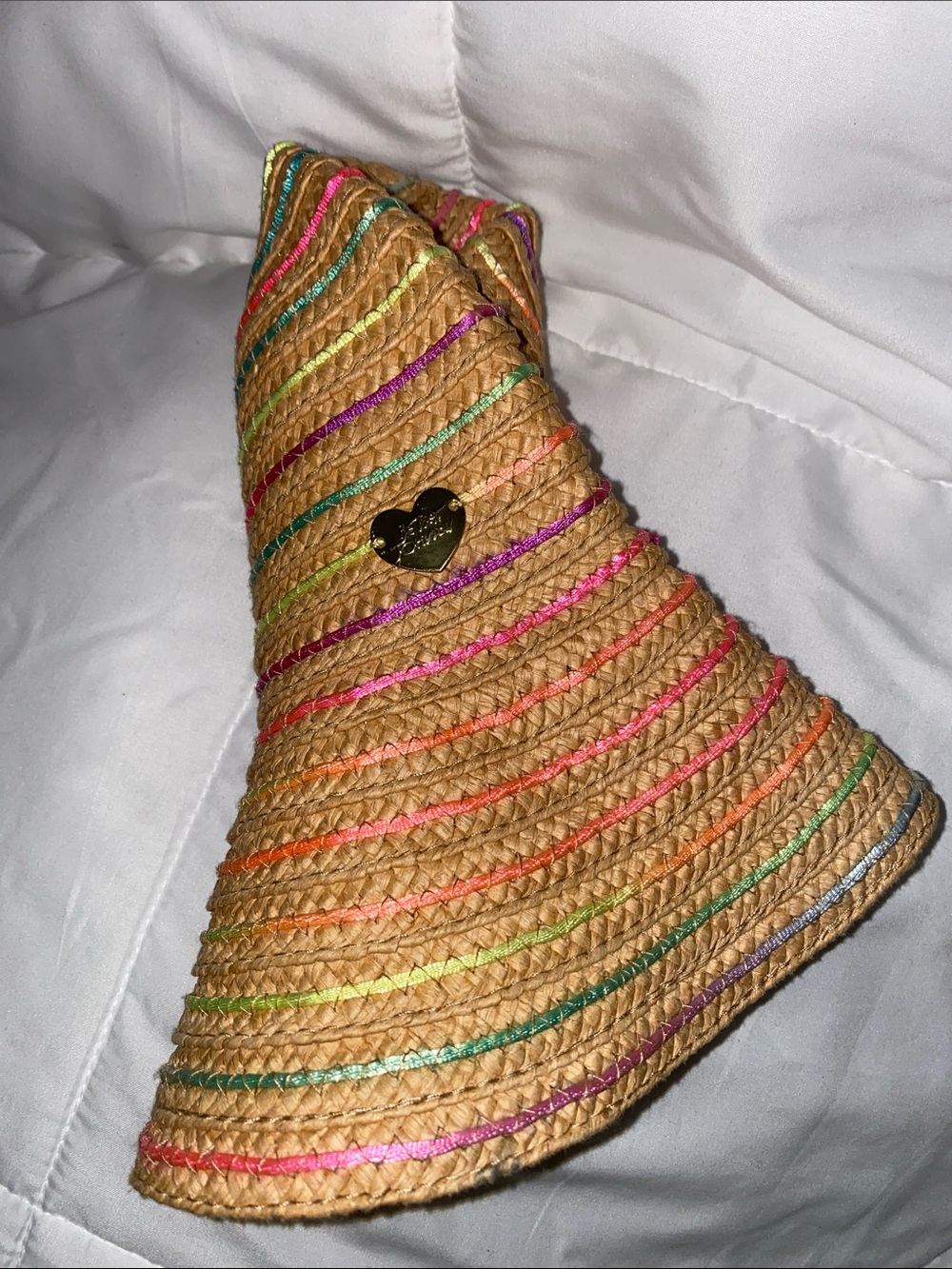 Betsy Johnston Paper Yarn Straw Hat OS bright summer colors floppy hat packable